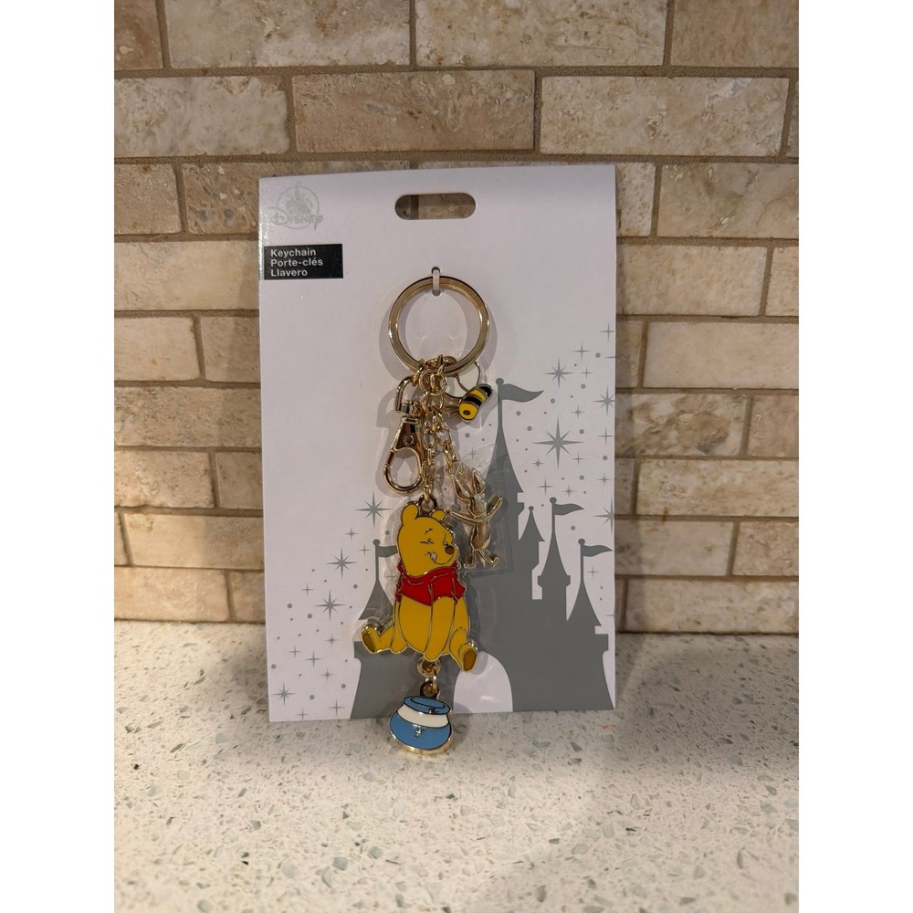 Disney Winnie The Pooh Keychain Keyring Honey Pot Bee Charm Disney Parks NWT